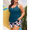 imageWomens Plus Size Tankini Swimsuit  Two Piece Bathing Suit with Shorts 2025 VWired Tummy Control SwimwearTeal Flower