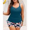 imageWomens Plus Size Tankini Swimsuit  Two Piece Bathing Suit with Shorts 2025 VWired Tummy Control SwimwearTeal Flower