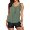 imageYonique 2 Piece Swimsuit for Women Blouson Tankini Top with Shorts Tummy Control Bathing SuitArmy Green
