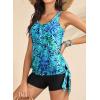 imageYonique 2 Piece Swimsuit for Women Blouson Tankini Top with Shorts Tummy Control Bathing SuitBlue Leaves