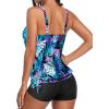 imageYonique 2 Piece Swimsuit for Women Blouson Tankini Top with Shorts Tummy Control Bathing SuitBlue Pink Leaves
