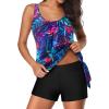 imageYonique 2 Piece Swimsuit for Women Blouson Tankini Top with Shorts Tummy Control Bathing SuitBlue Purple Leaf