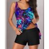 imageYonique 2 Piece Swimsuit for Women Blouson Tankini Top with Shorts Tummy Control Bathing SuitBlue Purple Leaf