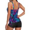 imageYonique 2 Piece Swimsuit for Women Blouson Tankini Top with Shorts Tummy Control Bathing SuitBlue Purple Leaf