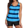 imageYonique 2 Piece Swimsuit for Women Blouson Tankini Top with Shorts Tummy Control Bathing SuitBlue and Black Color Block