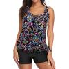 imageYonique 2 Piece Swimsuit for Women Blouson Tankini Top with Shorts Tummy Control Bathing SuitColorful Paisley