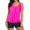 imageYonique 2 Piece Swimsuit for Women Blouson Tankini Top with Shorts Tummy Control Bathing SuitHot Pink