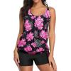 imageYonique 2 Piece Swimsuit for Women Blouson Tankini Top with Shorts Tummy Control Bathing SuitPink Floral