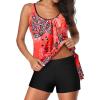 imageYonique 2 Piece Swimsuit for Women Blouson Tankini Top with Shorts Tummy Control Bathing SuitRed Floral