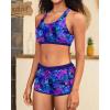 imageYonique 3 Piece Athletic Tankini Swimsuits for Women with Shorts Swim Tank Tops with Sports Bra and Boyshorts Bathing SuitsBlue Purple Leaves