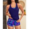 imageYonique 3 Piece Athletic Tankini Swimsuits for Women with Shorts Swim Tank Tops with Sports Bra and Boyshorts Bathing SuitsBlue Purple Leaves