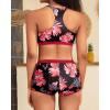 imageYonique 3 Piece Athletic Tankini Swimsuits for Women with Shorts Swim Tank Tops with Sports Bra and Boyshorts Bathing SuitsRed Floral