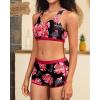 imageYonique 3 Piece Athletic Tankini Swimsuits for Women with Shorts Swim Tank Tops with Sports Bra and Boyshorts Bathing SuitsRed Floral