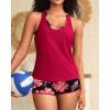 imageYonique 3 Piece Athletic Tankini Swimsuits for Women with Shorts Swim Tank Tops with Sports Bra and Boyshorts Bathing SuitsRed Floral