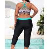 imageYonique 3 Piece Plus Size Swimsuits for Women Tankini Tops with Sports Bra and Swim Capris Athletic Bathing SuitsAqua Tribal