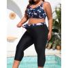 imageYonique 3 Piece Plus Size Swimsuits for Women Tankini Tops with Sports Bra and Swim Capris Athletic Bathing SuitsBlack  Flamingo
