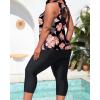 imageYonique 3 Piece Plus Size Swimsuits for Women Tankini Tops with Sports Bra and Swim Capris Athletic Bathing SuitsBlack Floral