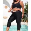 imageYonique 3 Piece Plus Size Swimsuits for Women Tankini Tops with Sports Bra and Swim Capris Athletic Bathing SuitsBlack Floral