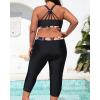 imageYonique 3 Piece Plus Size Swimsuits for Women Tankini Tops with Sports Bra and Swim Capris Athletic Bathing SuitsBlack Floral