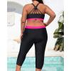 imageYonique 3 Piece Plus Size Swimsuits for Women Tankini Tops with Sports Bra and Swim Capris Athletic Bathing SuitsBlack Pink