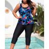 imageYonique 3 Piece Plus Size Swimsuits for Women Tankini Tops with Sports Bra and Swim Capris Athletic Bathing SuitsBlue Floral 02