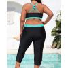 imageYonique 3 Piece Plus Size Swimsuits for Women Tankini Tops with Sports Bra and Swim Capris Athletic Bathing SuitsBlue Gradient