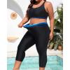 imageYonique 3 Piece Plus Size Swimsuits for Women Tankini Tops with Sports Bra and Swim Capris Athletic Bathing SuitsBlue and Black Gradient