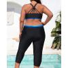 imageYonique 3 Piece Plus Size Swimsuits for Women Tankini Tops with Sports Bra and Swim Capris Athletic Bathing SuitsBlue and Black Gradient