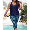 imageYonique 3 Piece Plus Size Swimsuits for Women Tankini Tops with Sports Bra and Swim Capris Athletic Bathing SuitsNavy Blue Leaf Print