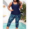 imageYonique 3 Piece Plus Size Swimsuits for Women Tankini Tops with Sports Bra and Swim Capris Athletic Bathing SuitsNavy Blue Leaf Print