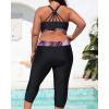 imageYonique 3 Piece Plus Size Swimsuits for Women Tankini Tops with Sports Bra and Swim Capris Athletic Bathing SuitsPink Striped