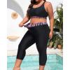 imageYonique 3 Piece Plus Size Swimsuits for Women Tankini Tops with Sports Bra and Swim Capris Athletic Bathing SuitsPink Striped