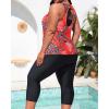 imageYonique 3 Piece Plus Size Swimsuits for Women Tankini Tops with Sports Bra and Swim Capris Athletic Bathing SuitsRed Floral  Black