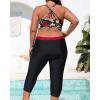 imageYonique 3 Piece Plus Size Swimsuits for Women Tankini Tops with Sports Bra and Swim Capris Athletic Bathing SuitsRed Floral