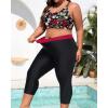 imageYonique 3 Piece Plus Size Swimsuits for Women Tankini Tops with Sports Bra and Swim Capris Athletic Bathing SuitsRed Floral