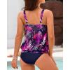 imageYonique Blouson Tankini Swimsuits for Women Loose Fit Floral Printed Modest Two Piece Bathing SuitsPink Leaves