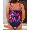 imageYonique Blouson Tankini Swimsuits for Women Loose Fit Floral Printed Modest Two Piece Bathing SuitsPink Leaves