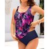 imageYonique Blouson Tankini Swimsuits for Women Loose Fit Floral Printed Modest Two Piece Bathing SuitsPink Leaves