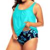 imageYonique Plus Size Two Piece Swimsuit for Women Blouson Tankini Tummy Control Bathing SuitAqua and Blue Flower