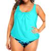 imageYonique Plus Size Two Piece Swimsuit for Women Blouson Tankini Tummy Control Bathing SuitAqua and Blue Flower