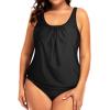 imageYonique Plus Size Two Piece Swimsuit for Women Blouson Tankini Tummy Control Bathing SuitBlack