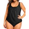 imageYonique Plus Size Two Piece Swimsuit for Women Blouson Tankini Tummy Control Bathing SuitBlack