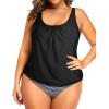 imageYonique Plus Size Two Piece Swimsuit for Women Blouson Tankini Tummy Control Bathing SuitBlack White Stripe
