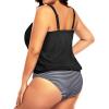 imageYonique Plus Size Two Piece Swimsuit for Women Blouson Tankini Tummy Control Bathing SuitBlack White Stripe