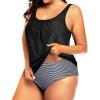 imageYonique Plus Size Two Piece Swimsuit for Women Blouson Tankini Tummy Control Bathing SuitBlack White Stripe