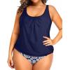 imageYonique Plus Size Two Piece Swimsuit for Women Blouson Tankini Tummy Control Bathing SuitNavy Geometry