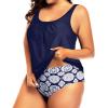 imageYonique Plus Size Two Piece Swimsuit for Women Blouson Tankini Tummy Control Bathing SuitNavy Geometry