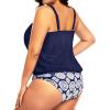 imageYonique Plus Size Two Piece Swimsuit for Women Blouson Tankini Tummy Control Bathing SuitNavy Geometry
