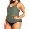 imageYonique Plus Size Two Piece Swimsuit for Women Blouson Tankini Tummy Control Bathing SuitOlive Green