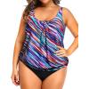 imageYonique Plus Size Two Piece Swimsuit for Women Blouson Tankini Tummy Control Bathing SuitPink Colorful Striped
